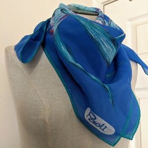 Paoli vintage 80's poly floral tropical blue scarf